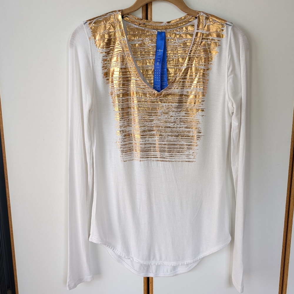 Kit And Ace Technical Luxury White Gold Foil Strip Long Sleeve Top Size 6